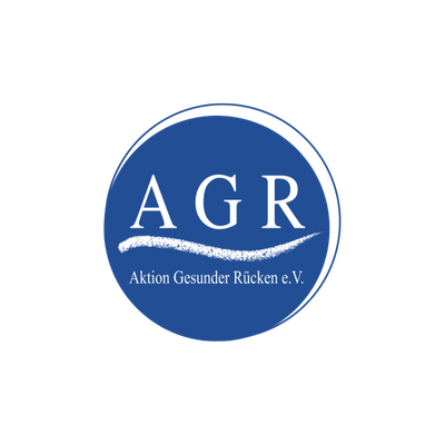 Logo circulaire bleu de l&rsquo;AGR (Aktion Gesunder R&uuml;cken e.V.) avec le lettrage blanc &laquo; AGR &raquo; et le nom de l&rsquo;organisation &laquo; Aktion Gesunder R&uuml;cken e.V. &raquo; affich&eacute; sous une ligne courbe.