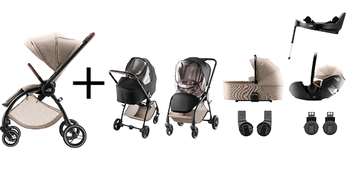 RIO PACK PREMIUM Poussette RIO et nacelle RIO avec accessoires essentiels, coloris Teak, faisant partie du PACK RIO PREMIUM
